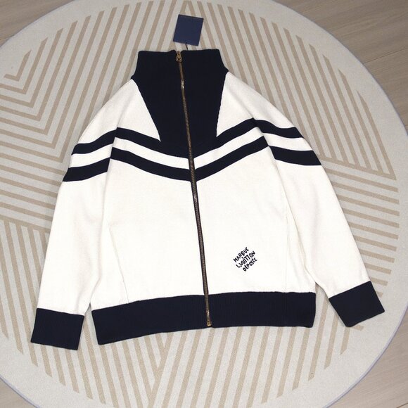 Louis Vuitton Lettering Embroidered Striped Stand Collar Zip-Up Jacket